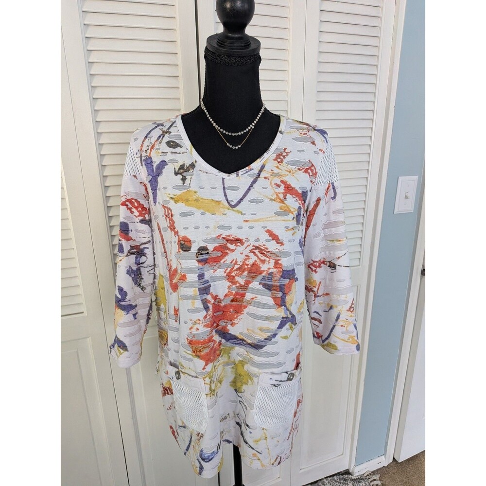 Ali Miles Blouse Womens M Abstract Print Boho Art To Wear Tunic Top Mixed Media